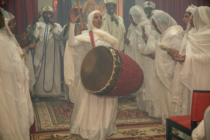 Like many Christian churches in the US, Ethiopian Orthodox Churches use music to celebrate their faith.  The instrument of choice is the Kebero drum, made from a hollowed out section of a tree trunk.