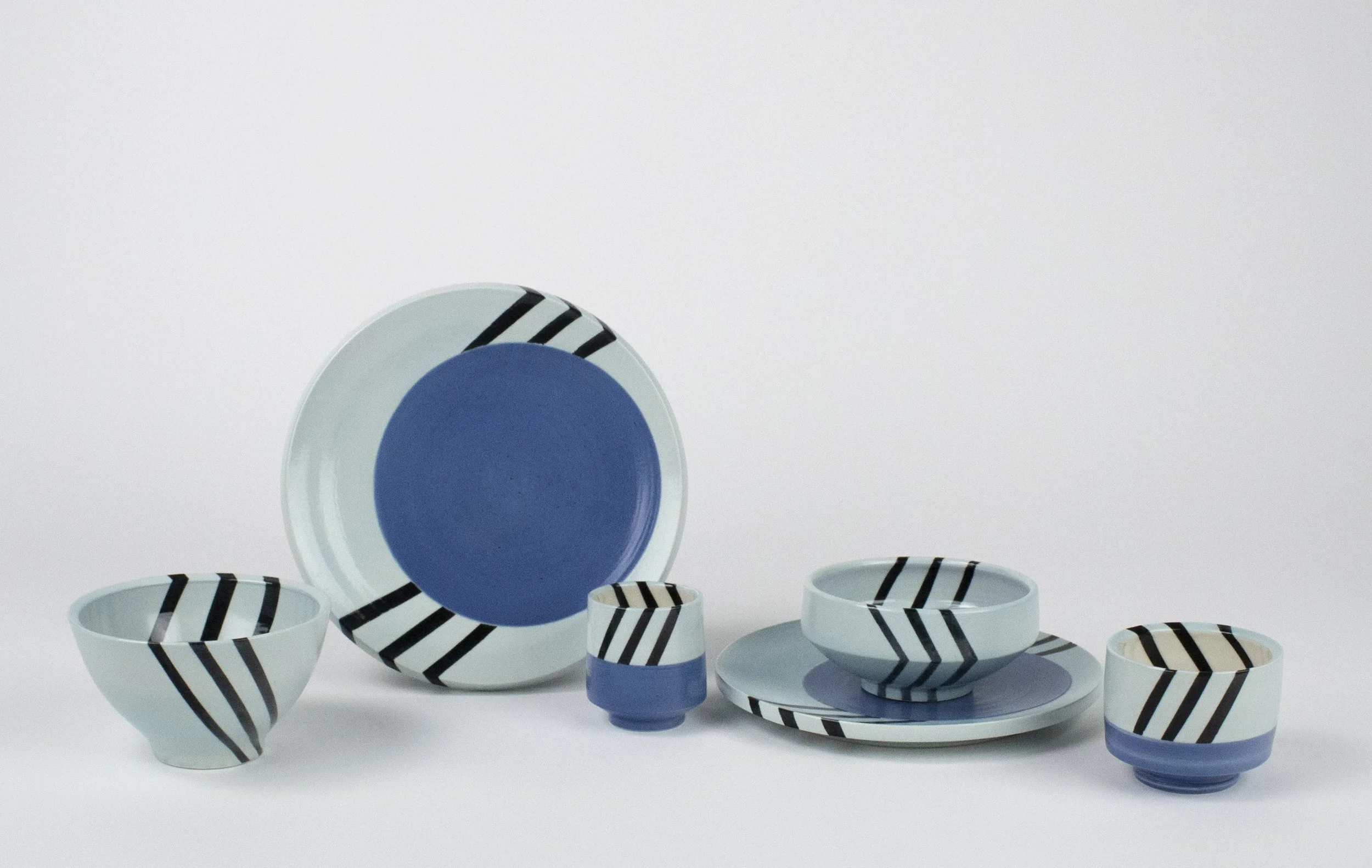 Cone 10 Thrown Porcelain, Underglaze, Glaze, Center Cup: 4" H x 3" W x 3" D