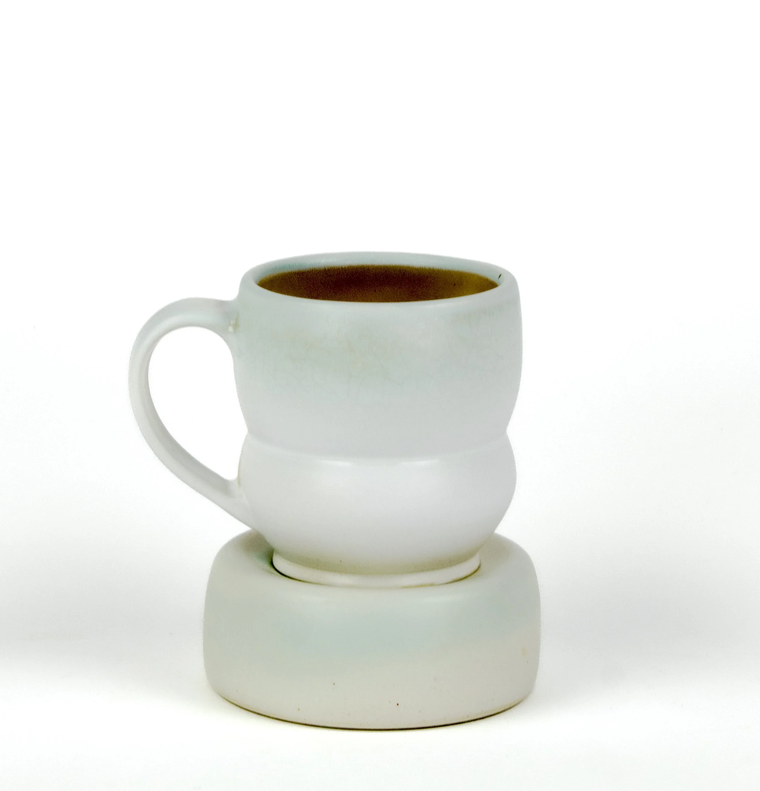 Cone 10 Mug and Stand, Thrown Porcelain, 6" H x 4" W x 4" D