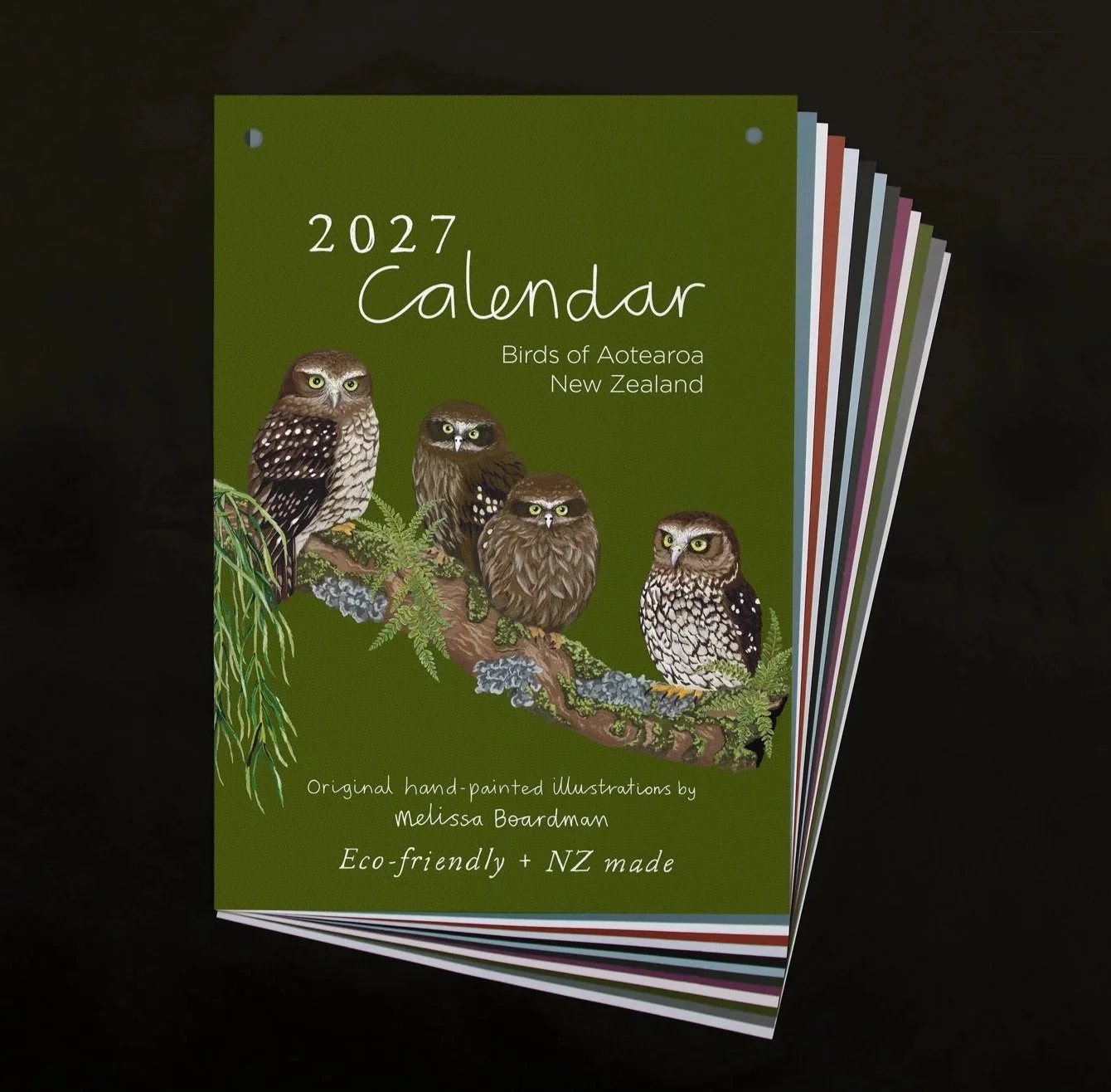 WOODEN HANGER refill pages (Pre-order) | A3 New Zealand bird illustrations calendar 2027