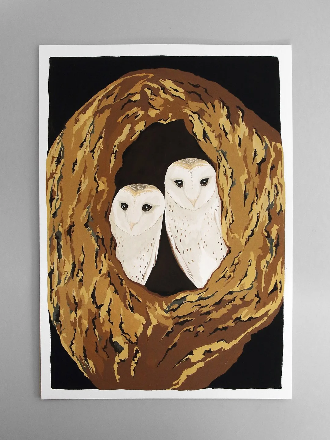 Barn Owls | NZ Bird Original Hand-painted Gouache Illustration