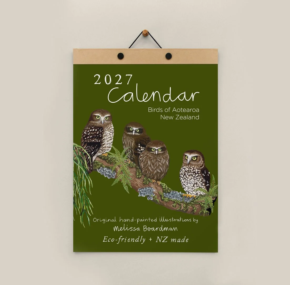 A4 New Zealand bird illustrations art calendar 2027 (Pre-order ) | NZ made and eco friendly