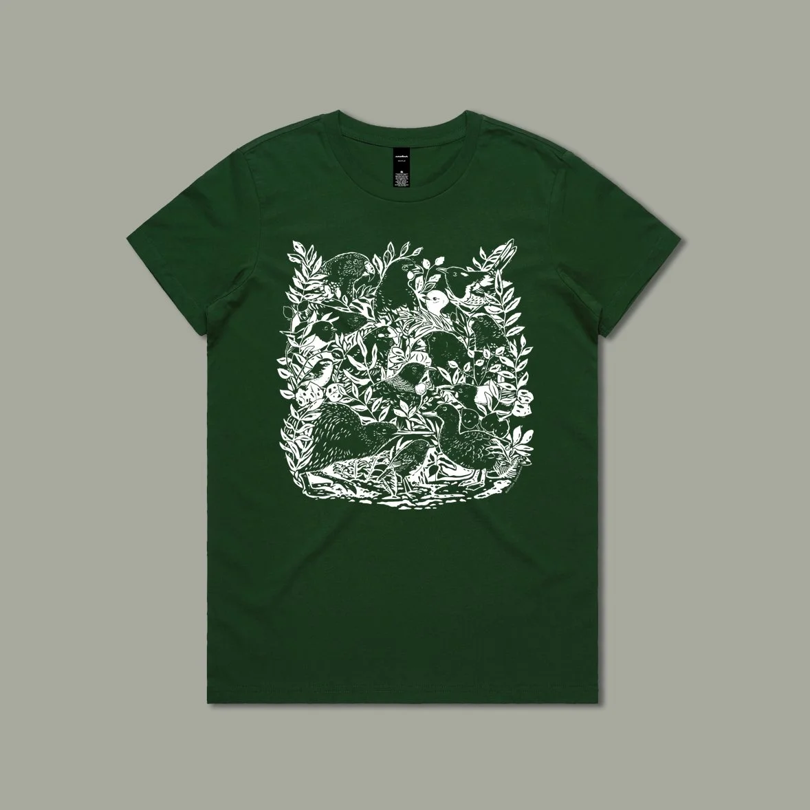 PRE-ORDER Sanctuary birds t-shirt | Forest green | Women's short sleeve t-shirt | NZ bird illustrated tee