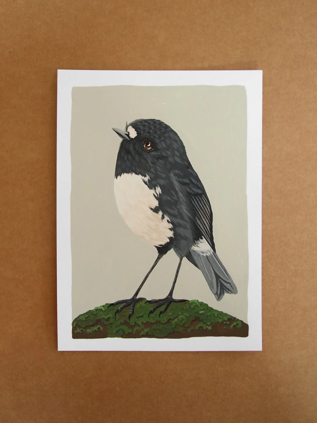 Kakaruwai / South Island robin | NZ Bird Original Hand-painted Gouache Illustration