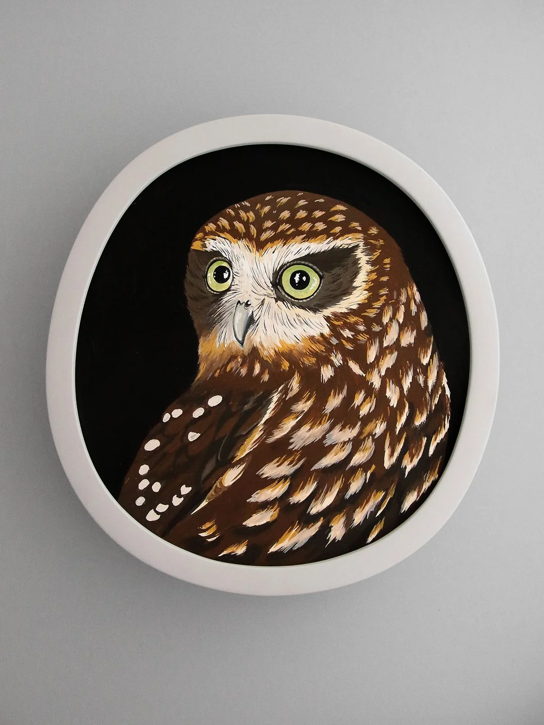 Ruru / Morepork | NZ Bird Original Hand-painted Gouache Illustration on wood panel in frame