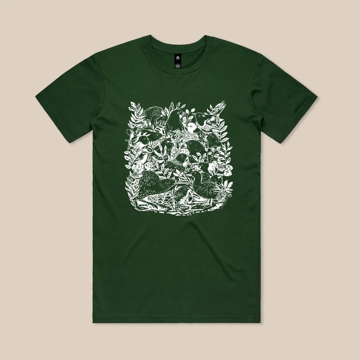 PRE-ORDER Sanctuary birds t-shirt | Forest green | Men's short sleeve t-shirt | NZ bird illustrated tee