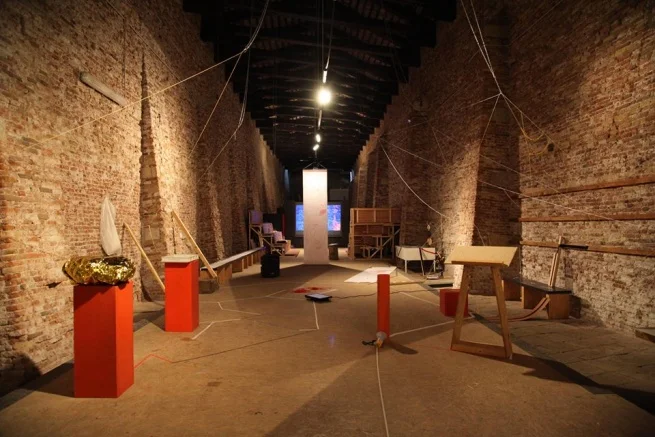 The Nationless Pavilion, Nation 25 Under Construction, Installation view, Sale Docks, Venice 2015 © Nation25