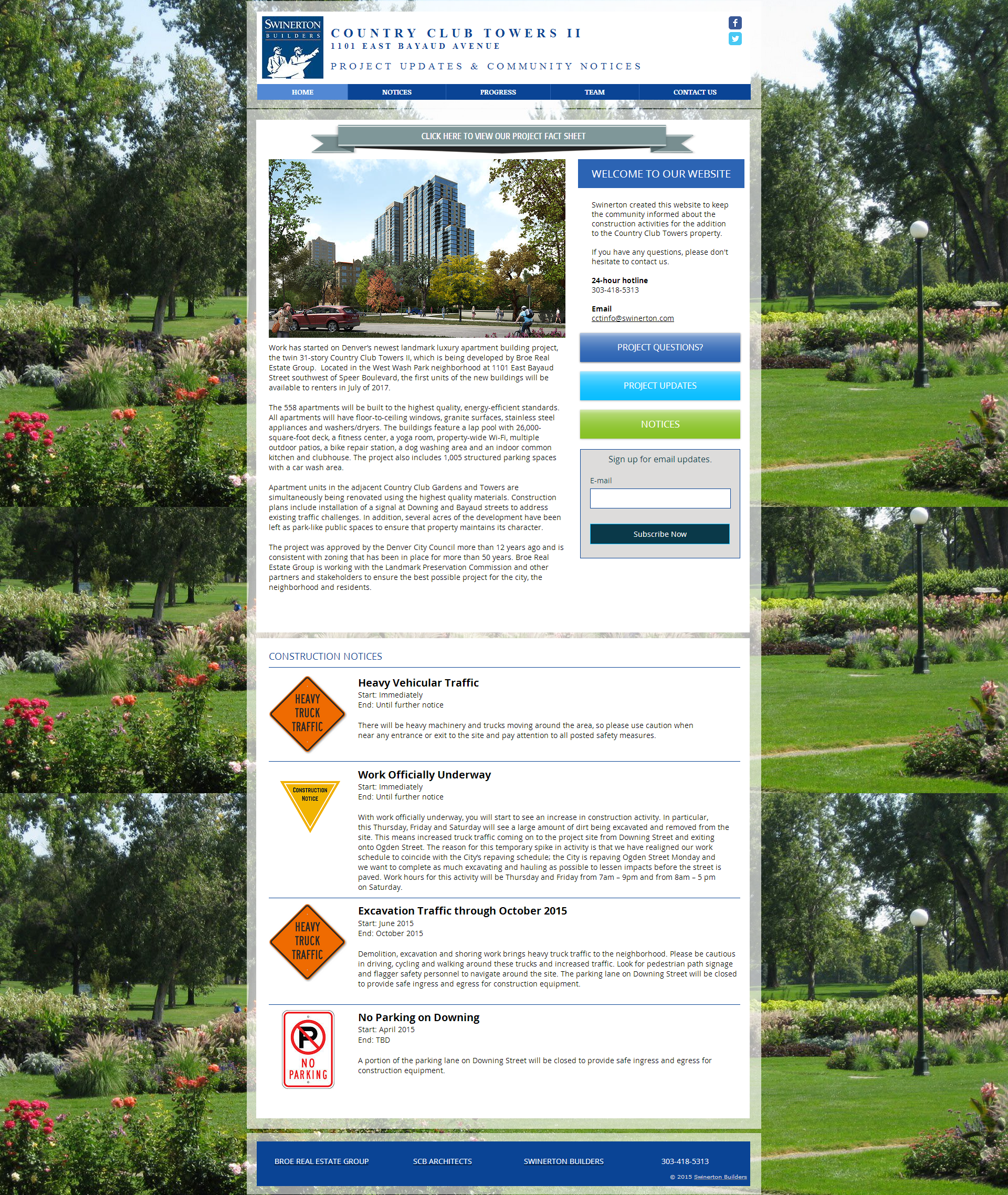 Swinerton Builders of Colorado needed a project website 1101 East Bayaud to help convey the developer's messages to the neighbors and other stakeholders. Red Thread created the website and mobile platform, along with securing the "real estate" in Twitter, Facebook, Instagram, another other social media platforms.