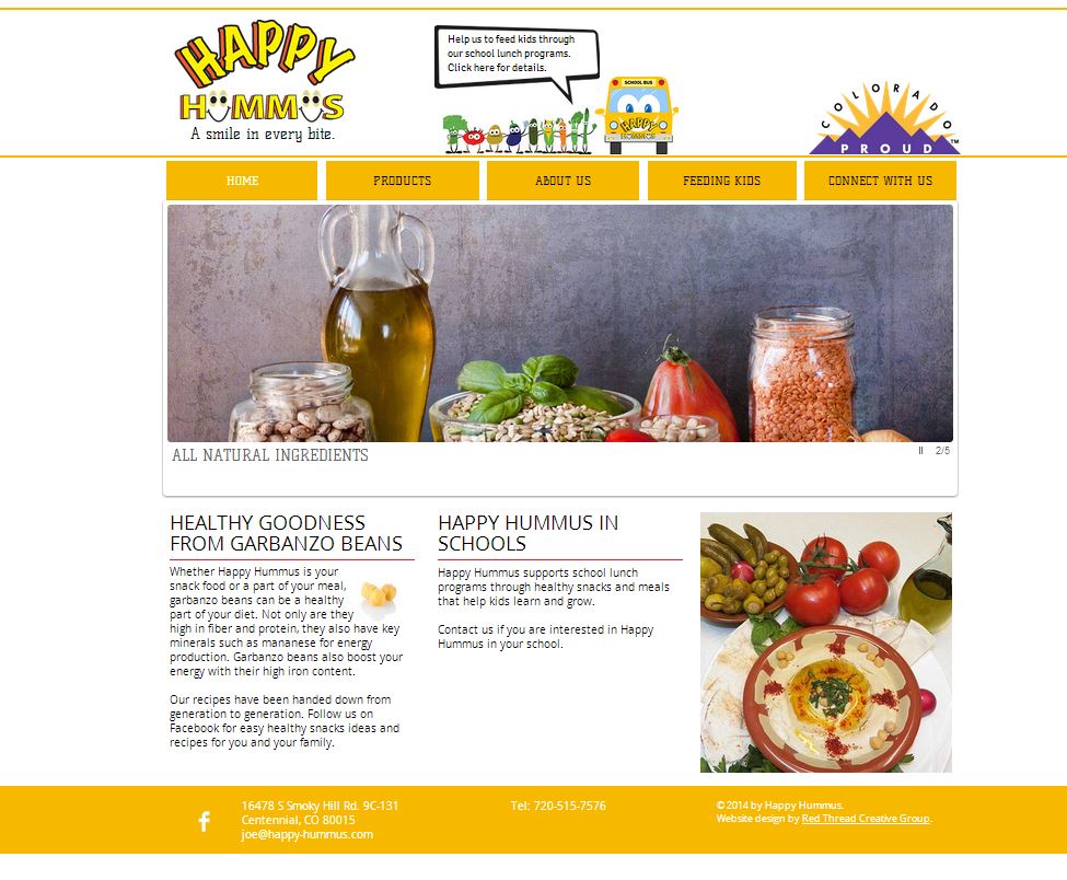  Red Thread launched Happy Hummus and integrated a school nutrition initiative through what we call The Veggie People on the home page. 