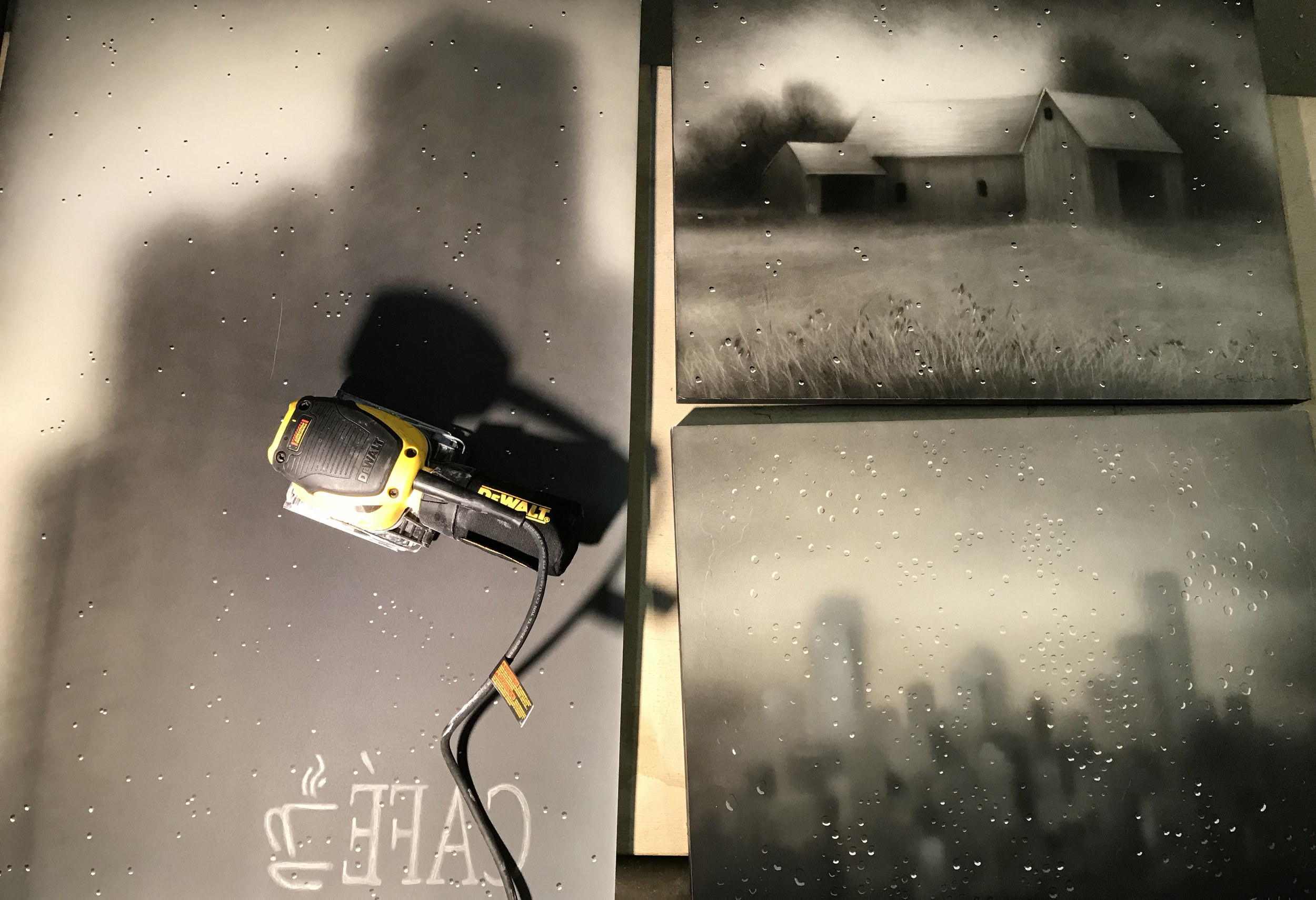 Recycling old panels with a power sander. These are not available for sale.