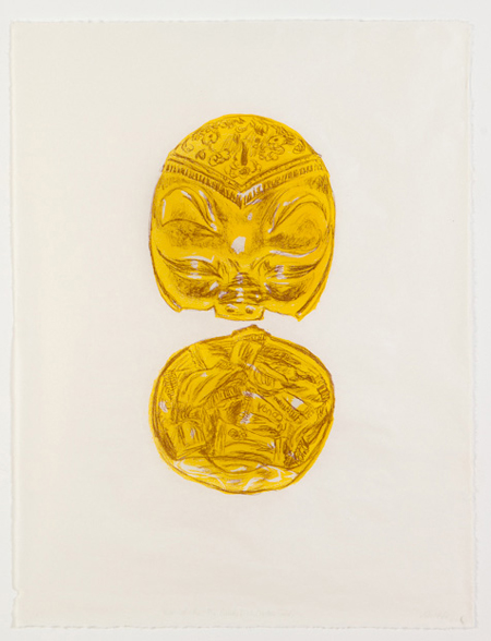 Astrid Ho, Year-of-the-Pig Candy Dish (Yellow Gold) , 2010, lithograph on Kiraku Kozo paper, 26" x 19.5".
