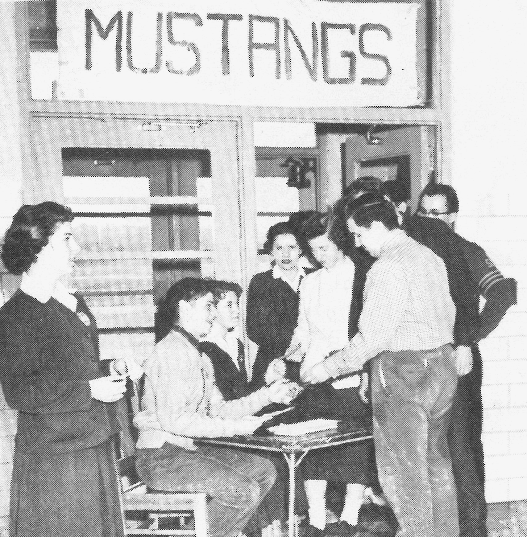 Above: Pep Club Members selling tickets 58' Top: Students gather under our Blessed Mother 59' Below: Graduating Student Body 59'