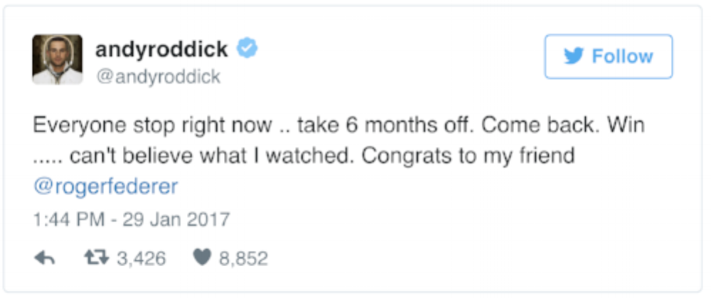 @andyroddick has always been a fan of @rogerfederer