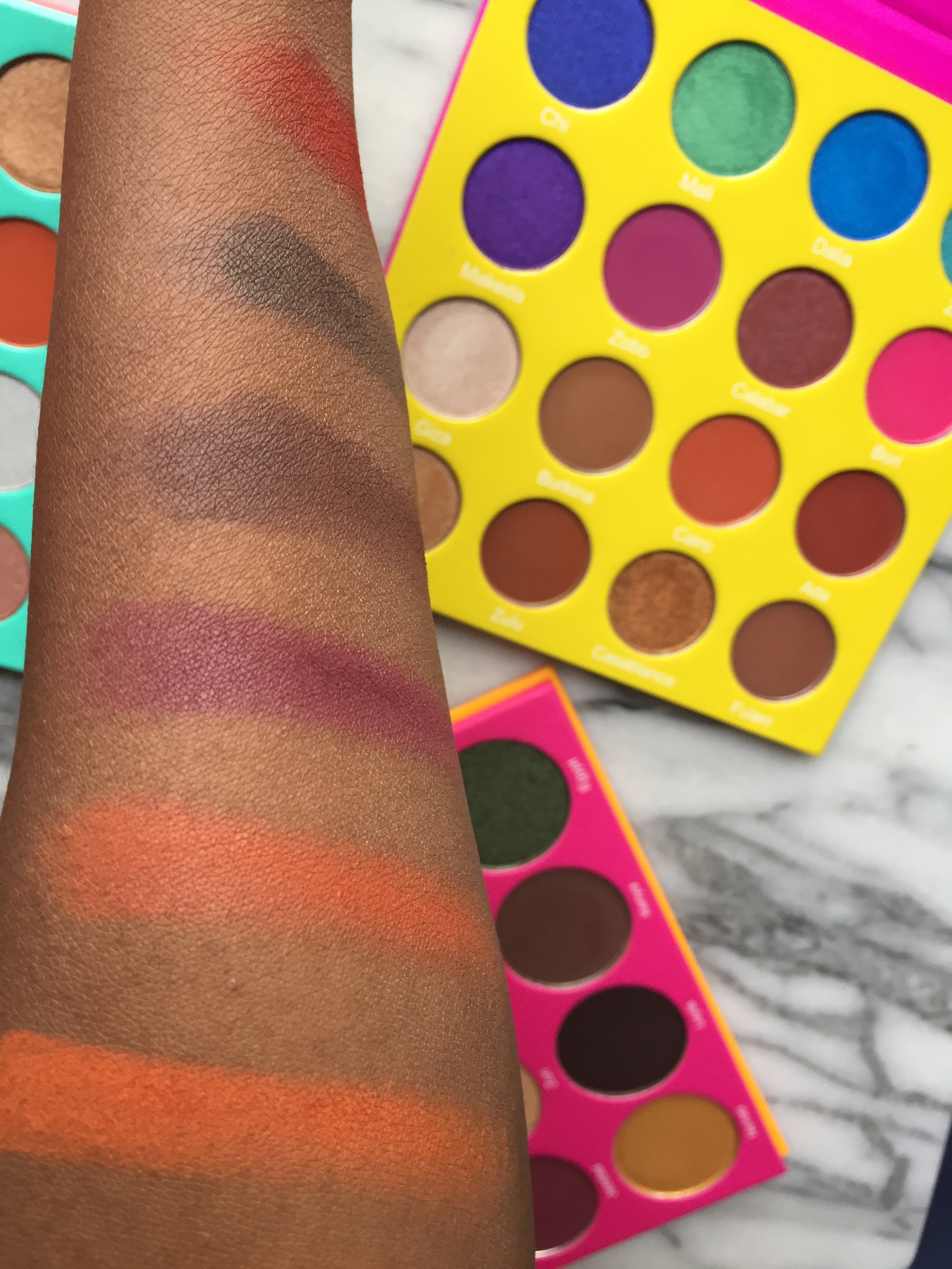 Juvia’s Place Palette Comparison | L to R: (N2) Morocco, (S) Jamila, (N2) Jezebel, (N2) Kenya, (N1) #12, (M) Ada