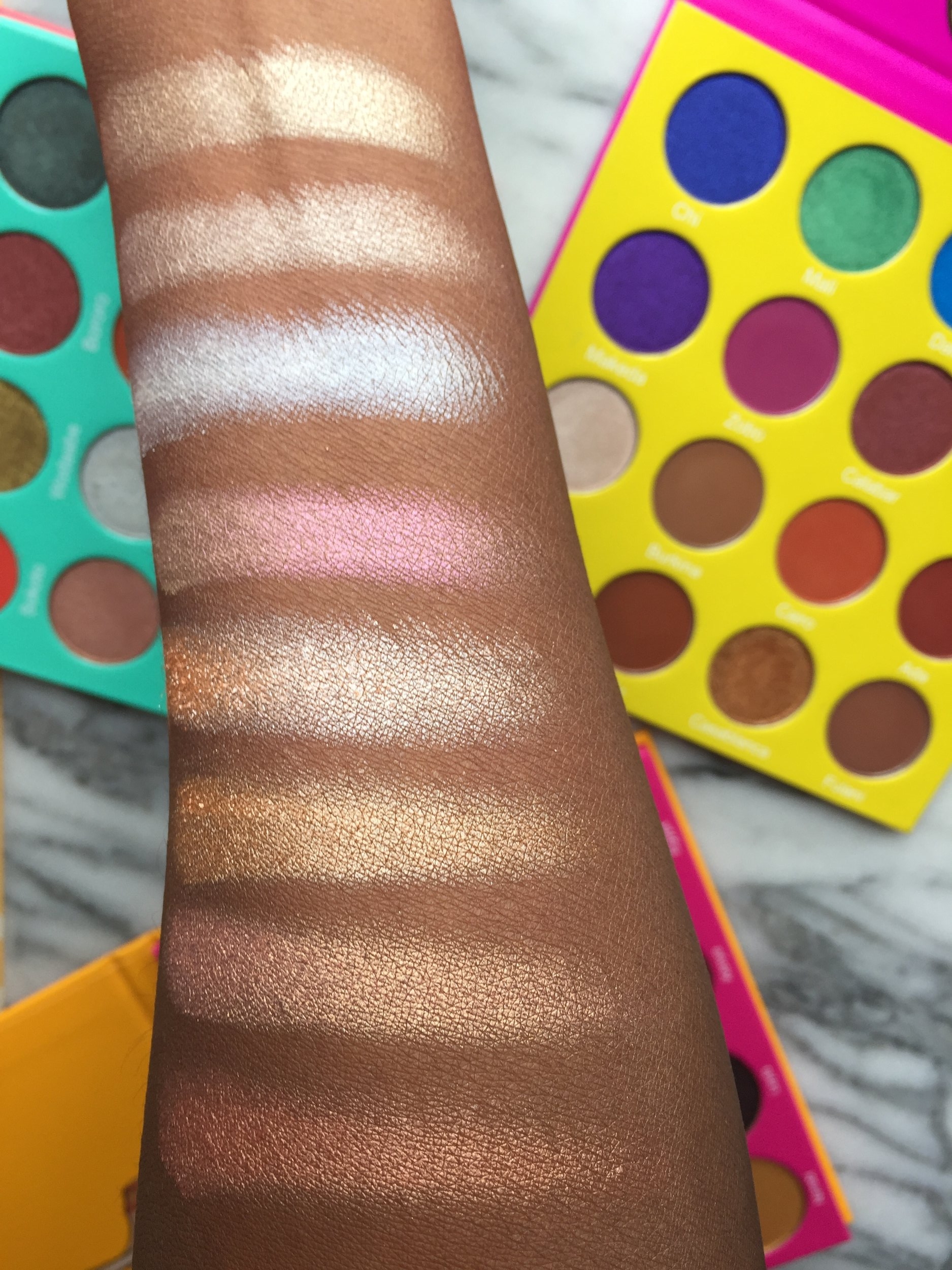 Juvia’s Place Palette Comparison | L to R: (S) Lulu, (S) Zoya, (M) Dahia, (N1) #4, (N1) #1, (S) Iman, (M) Giza,  (N2) Zuri