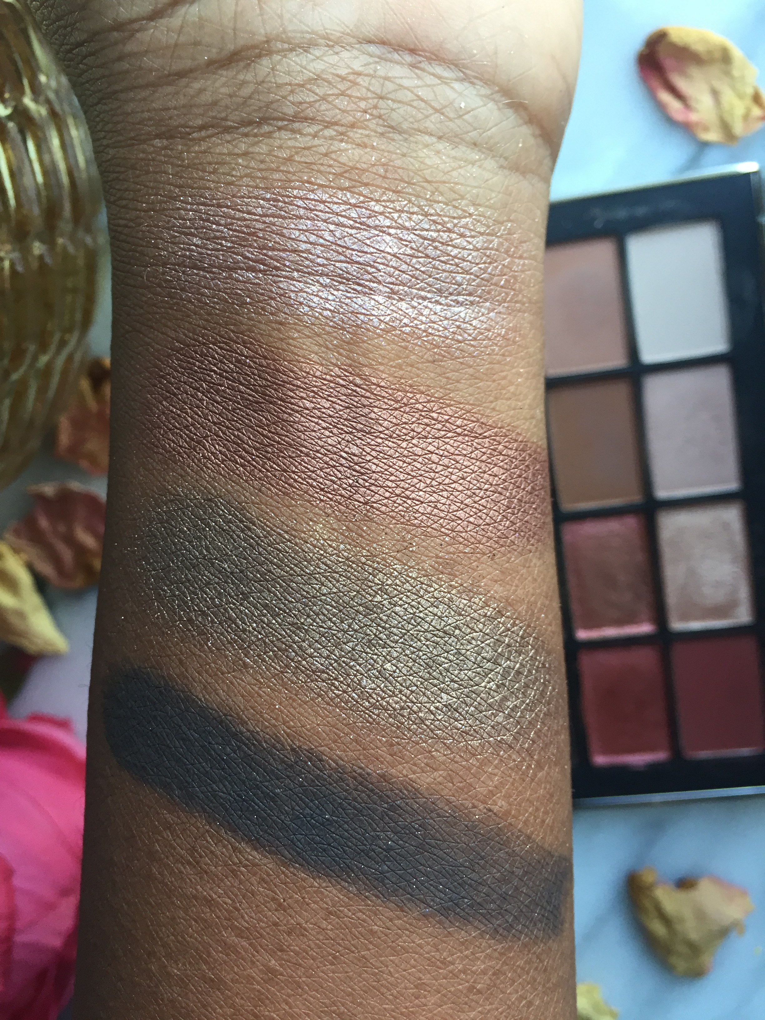 Brush Swatches W/Primer L to R: Coconut Grove, Fallen Star, LaLa, Shooting Star