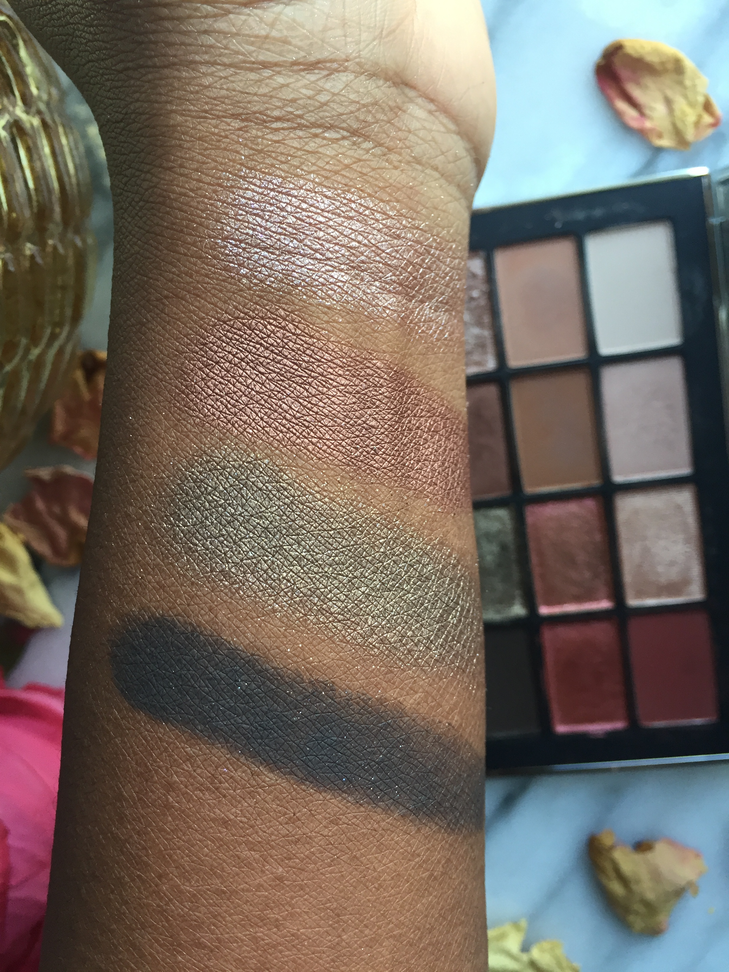 Brush Swatches W/Primer L to R: Coconut Grove, Fallen Star, LaLa, Shooting Star