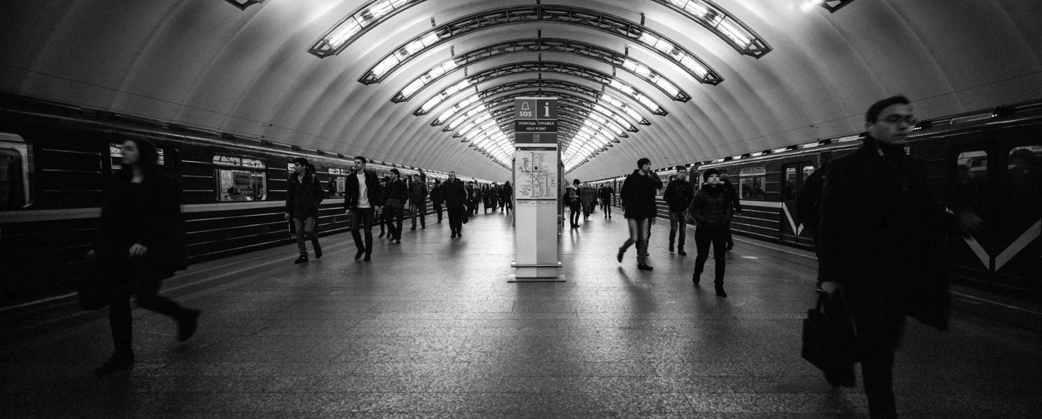 St Petersburg Metro, my last photo of the trip P614 | 58mm Super Angulon | Ilford HP5
