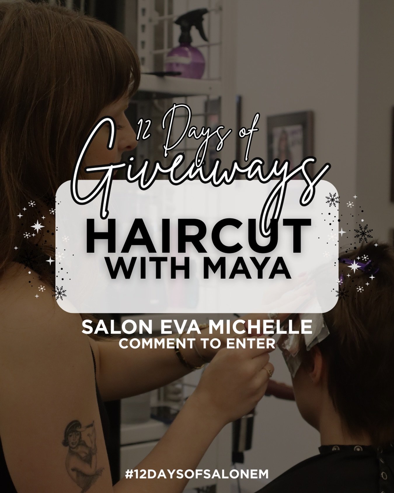 Another chance to earn a Salon Eva Michelle service for free! The 12 Days of Giveaways opportunities keep coming 🤩

DAY 2: Haircut with Maya 🖤
RULES TO ENTER:
- Must be following @salonem_boston + @mayapanaro_ on Instagram
- Like this post
- Tag a 