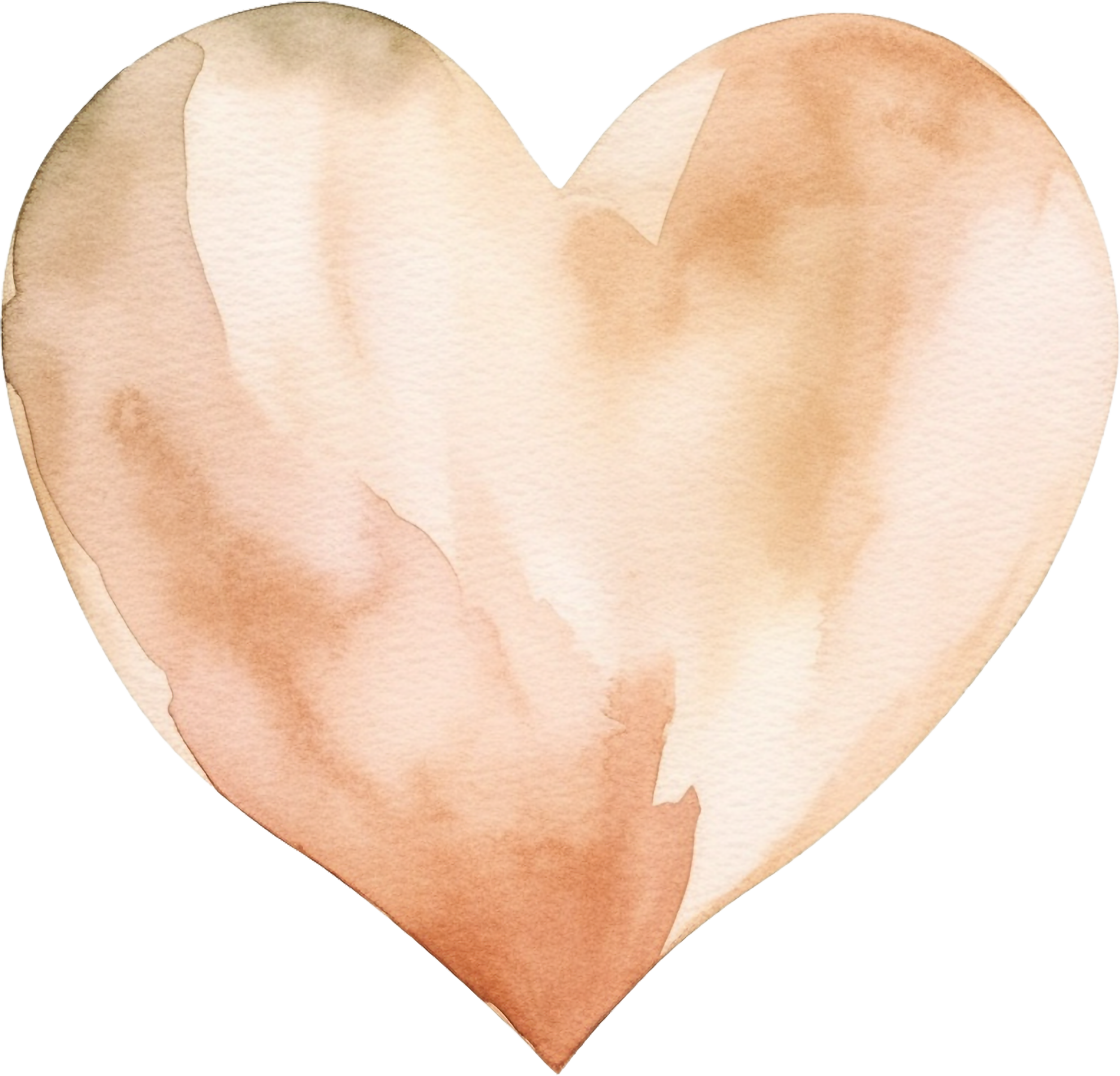 Watercolor painting of a heart with shades of brown and beige.