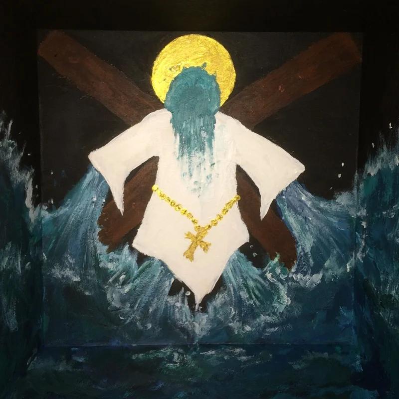 "St. Andrew" (2016) Acrylic on found wood.