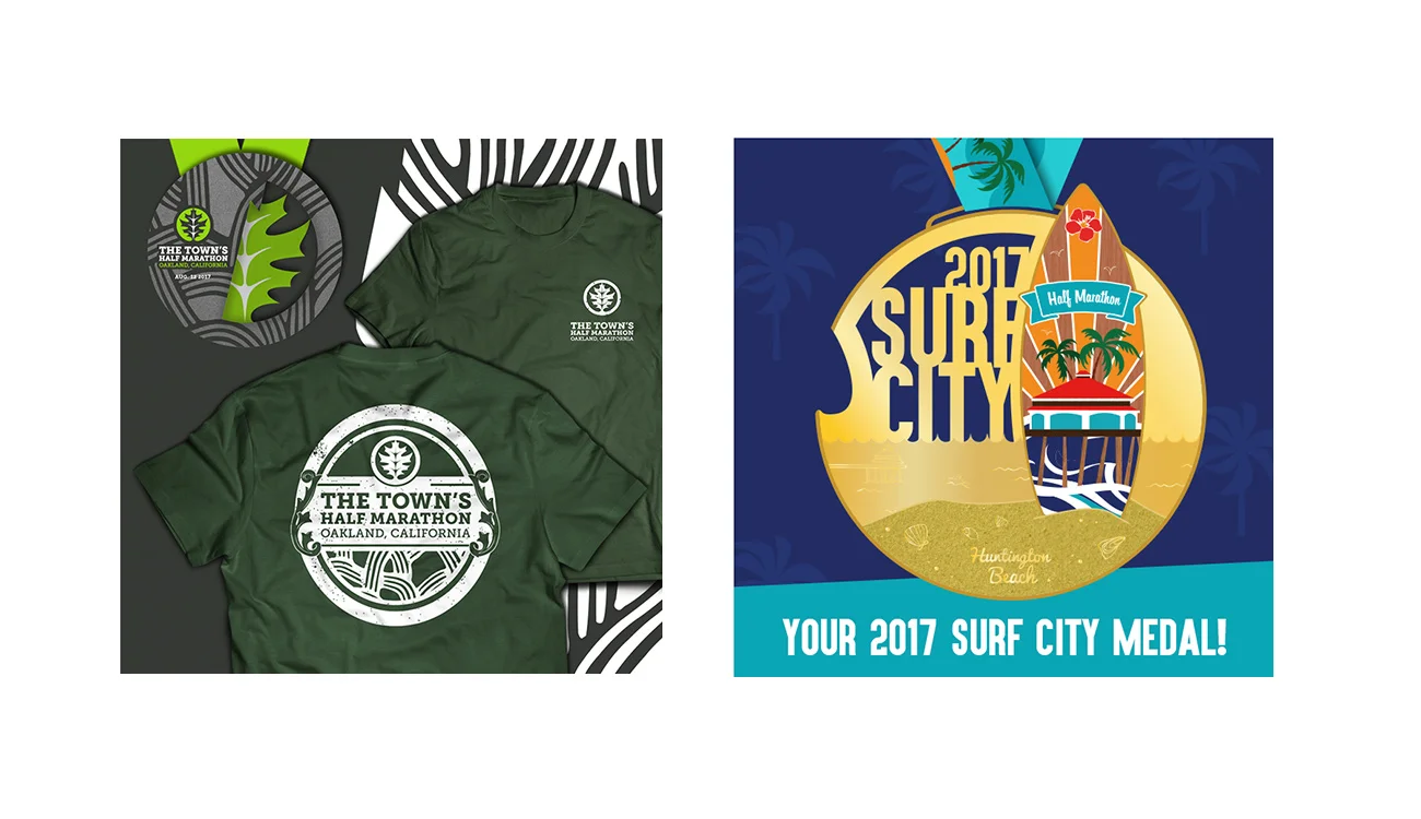 The Towns and Surf City Marathon Medals and Tee Shirts