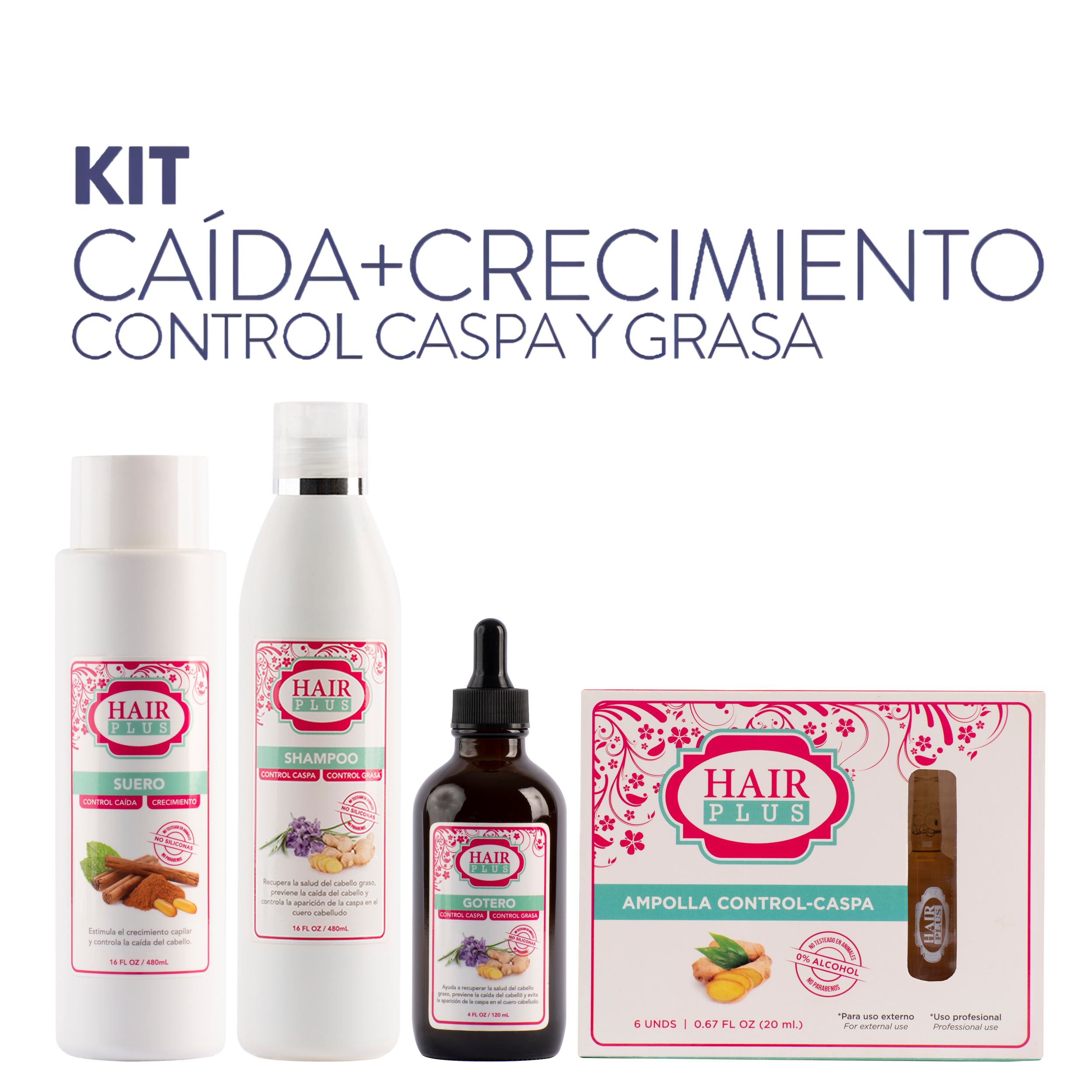 Shampoo A/C - Suero 16oz - Gotero A/C - Ampollas Control Caspa 6pcs