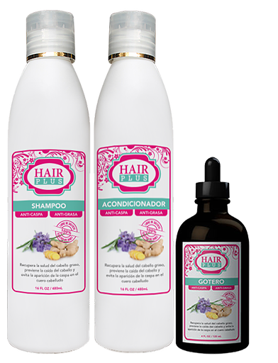 Shampoo 16oz Conditioner 16oz Gotero Bolso Anti Caspa Anti Grasa Hair Plus Usa