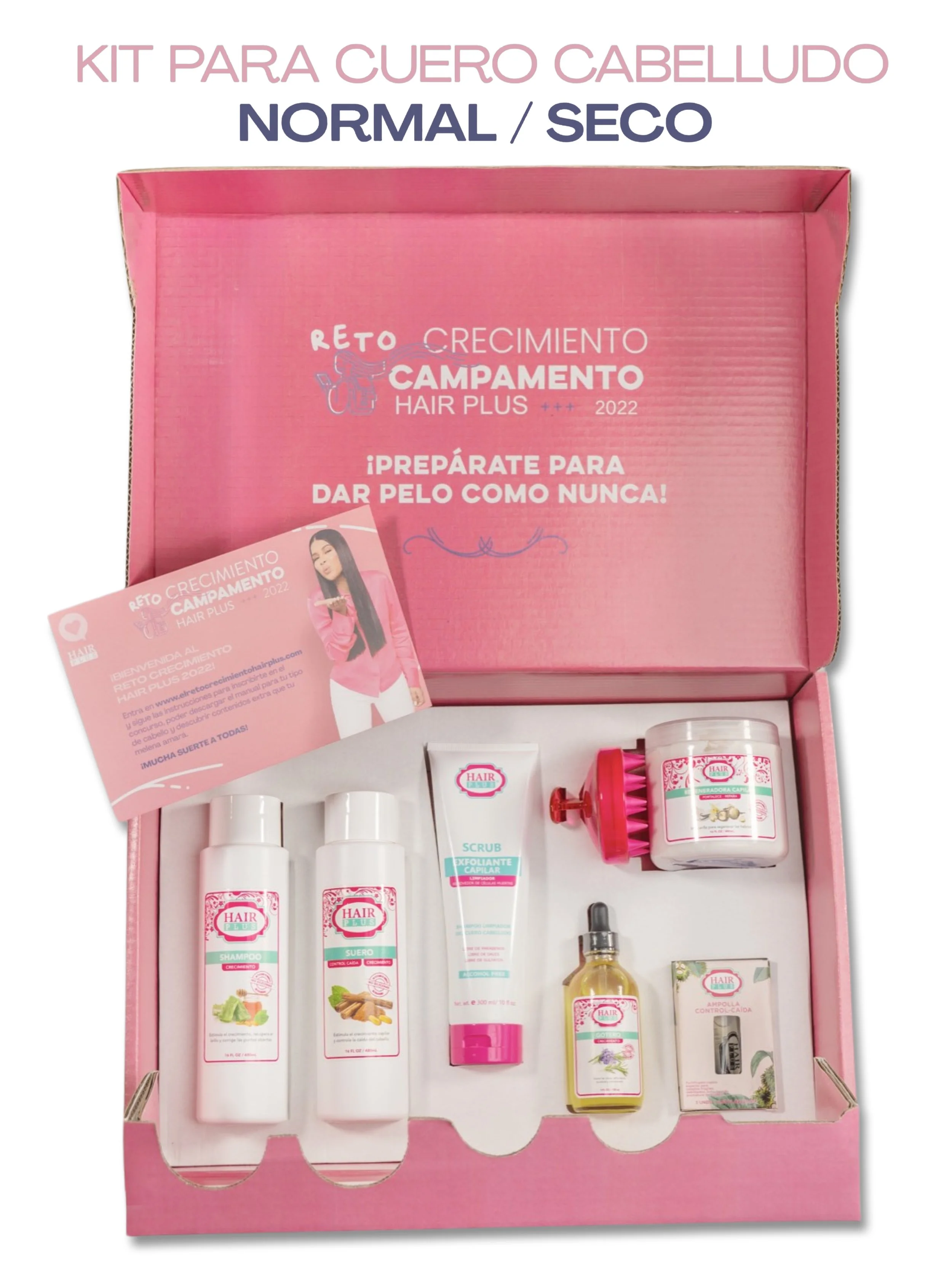 KIT PARA CUERO CABELLUDO NORMAL / SECO  ***  Shampoo 16oz - Suero 16oz - Scrub - Gotero de Crecimiento - Mascarilla Regeneradora Capilar - Scalp Brush - Ampolla Anti-caida(3 unidades)