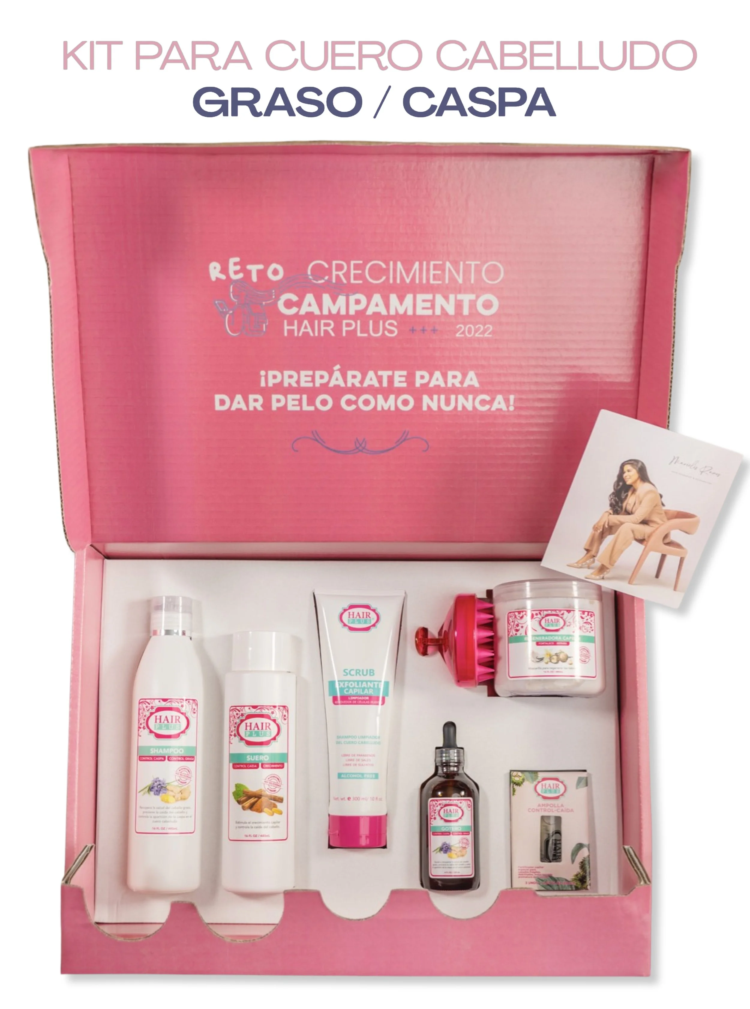 KIT PARA CUERO CABELLUDO GRASO / CASPA  ***  Shampoo A/C 16oz - Suero 16oz - Scrub - Gotero A/C - Mascarilla Regeneradora Capilar - Scalp Brush - Ampolla Anti-caida(3 unidades)