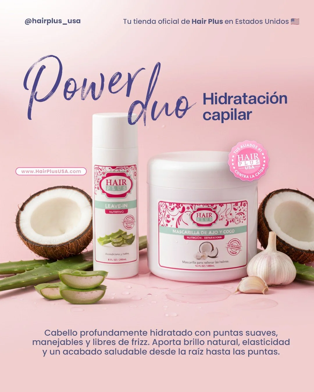 Cuando se trata de hidratar, este d&uacute;o no falla.

La mascarilla de ajo y coco y el leave-in trabajan en equipo para darte suavidad, brillo y control del frizz... desde la ducha hasta el peinado final.

Una rutina simple, poderosa y constante qu