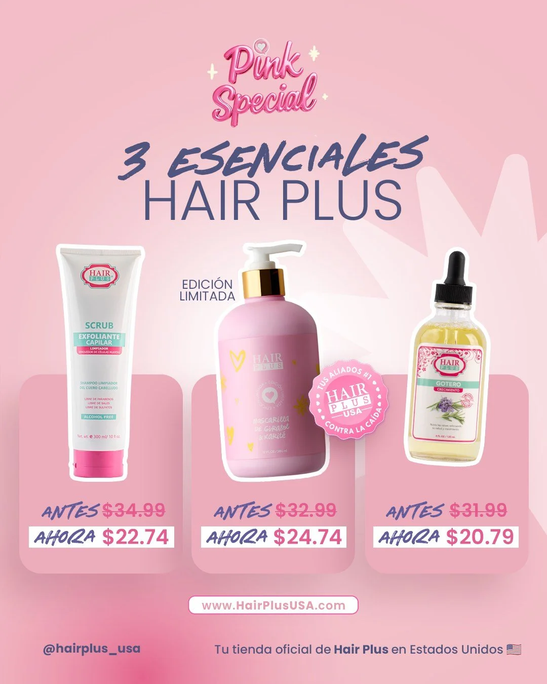 ✨ Tu rutina perfecta est&aacute; en oferta ✨

Nuestros 3 favoritos ahora est&aacute;n con 35% OFF:
✔ Scrub detox
✔ Mascarilla edici&oacute;n limitada
✔ Gotero crecimiento

Los 3 productos que cambian tu cabello.

Aprovecha el Pink Special YA 👉 Entra