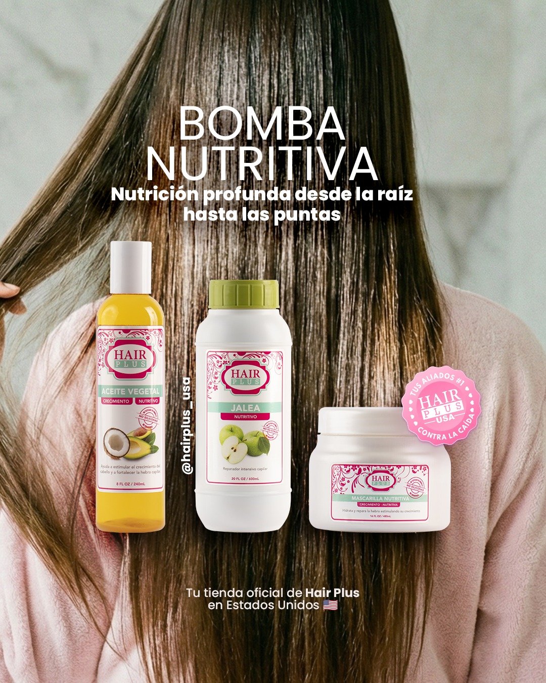 &iexcl;Una combinaci&oacute;n que tu cabello va a amar! ✨

Nuestra Bomba Nutritiva Hair Plus une el poder de tres esenciales:
💕 Jalea Nutritiva: repara y fortalece cada hebra.
💕 Mascarilla de Cacao: hidrata, suaviza y deja el cabello con un brillo 