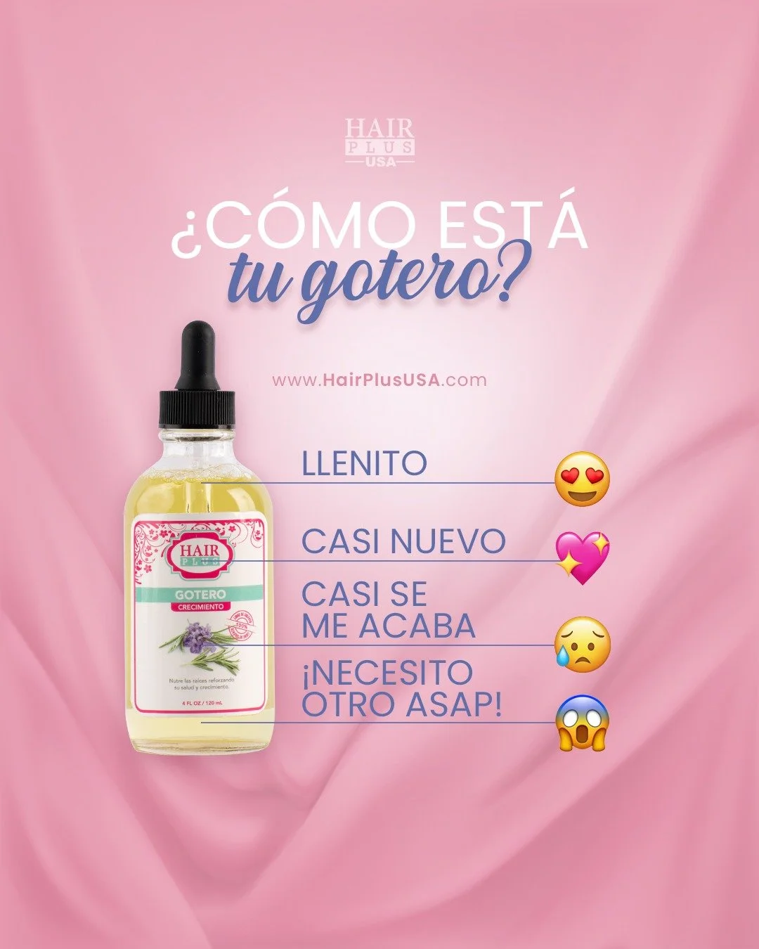 D&eacute;janos un comentario con el emoji que corresponda dependiendo de que tan lleno 🥰 o vac&iacute;o 😱 est&eacute; tu gotero crecimiento.

Recarga tu gotero crecimiento y llega a tu objetivo capilar en este primer trimestre del a&ntilde;o.

Vis&