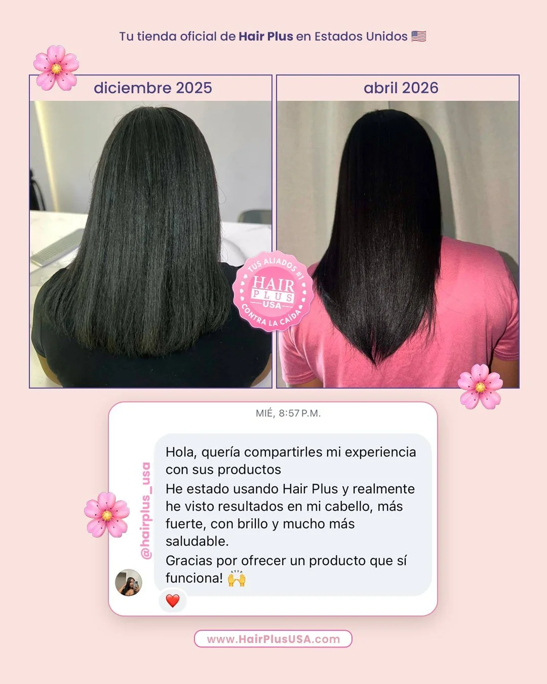 Ella lo dijo: &iexcl;"Un producto que s&iacute; funciona"! ❤️ 🙌

Estamos enamorados de este testimonio. De diciembre a abril logramos:
✅ Un crecimiento notable.
✅ Un cabello m&aacute;s sano y fuerte.
✅ Brillo extremo.

&iexcl;No esperes m&