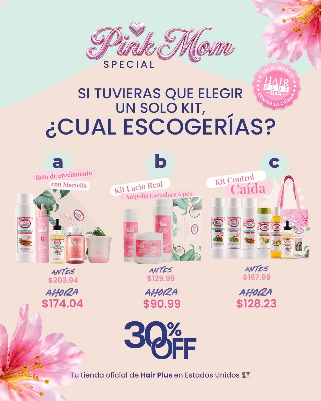 Si solo pudieras elegir UNO&hellip; &iquest;cu&aacute;l ser&iacute;a tu kit ideal? 💗

30% OFF en tus favoritos para crecimiento capilar, control ca&iacute;da y cabello m&aacute;s largo, fuerte y saludable ✨

Comenta: A, B o C 👇

#HairPlusUSA #Creci