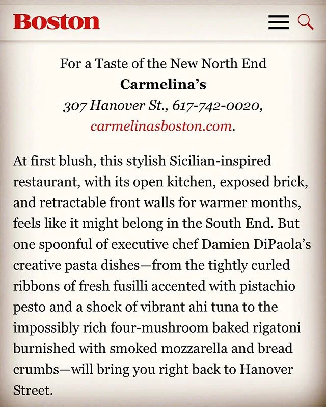 Always an honor to be recognized by @bostonmagazine and named one it the top #northendboston restaurants.
