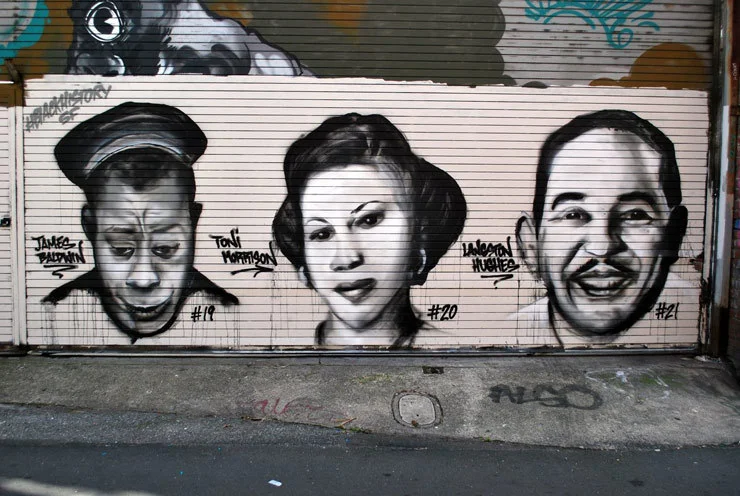 Portraits 19-21 of 29: James Baldwin, Toni Morrison and Langston Hughes