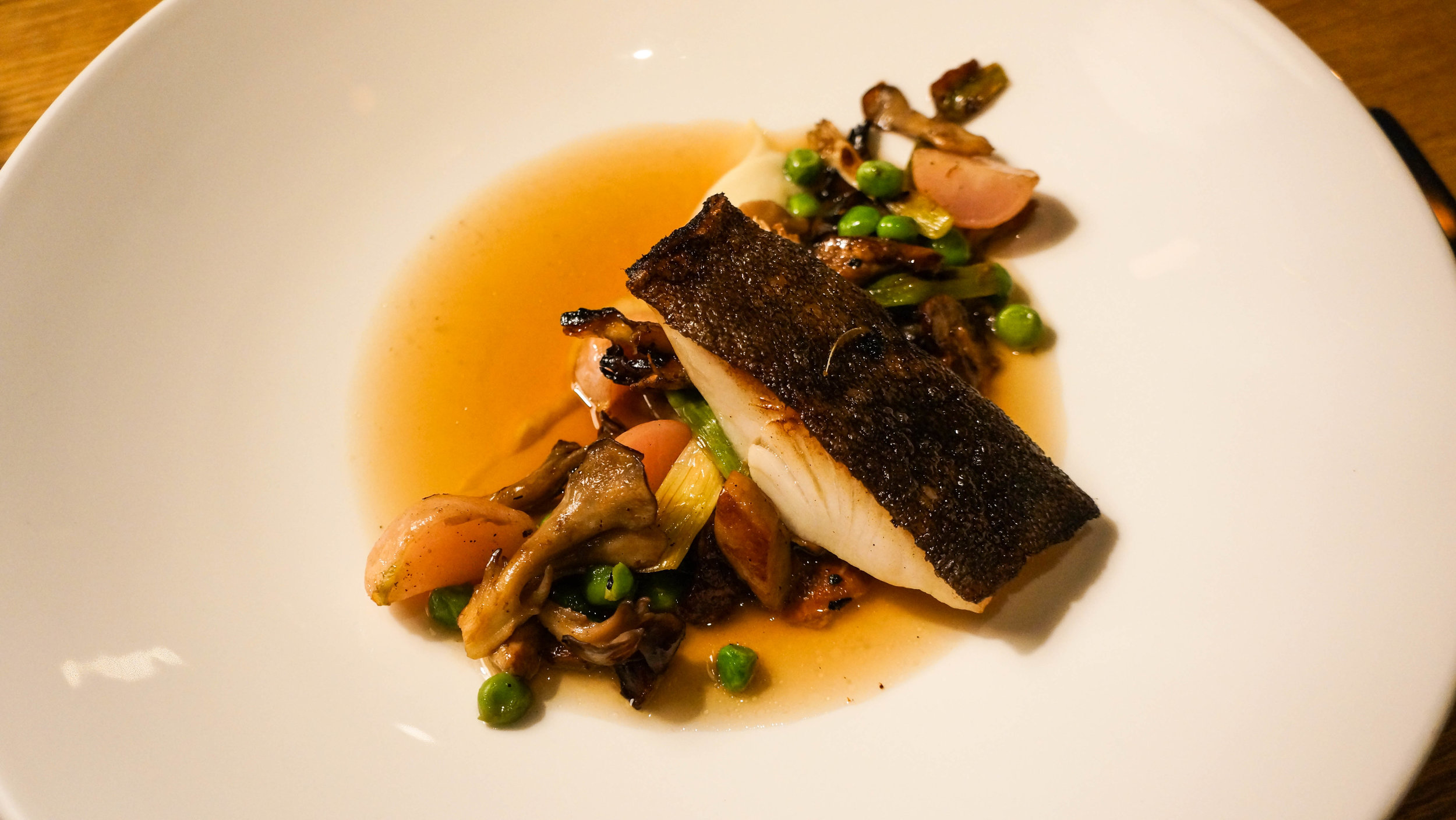 Samos and miso roasted black cod with turnips, porcini mushrooms and, mushroom flavored dashi