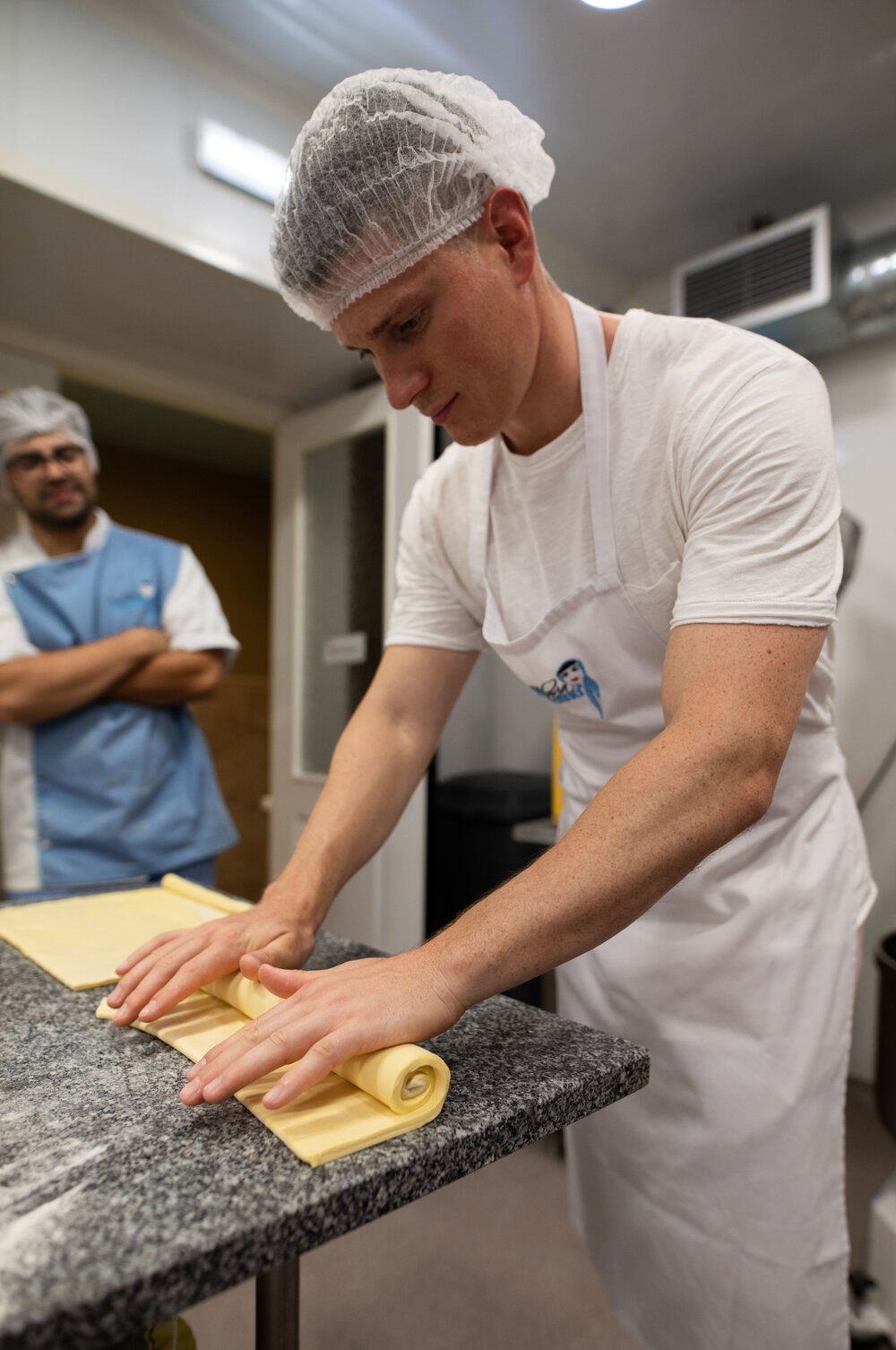 Adam rolling the dough for Pastel De Nata