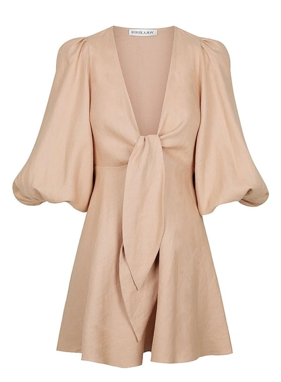 Shona Joy - ACE LINEN PUFF SLEEVE MINI DRESS - DESERT ROSE