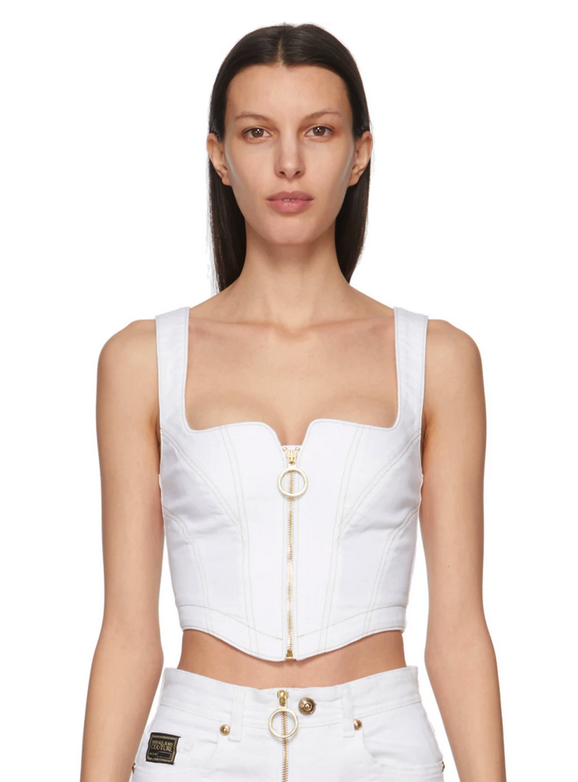 Versace Jeans Couture - White Denim Corset Tank Top .png