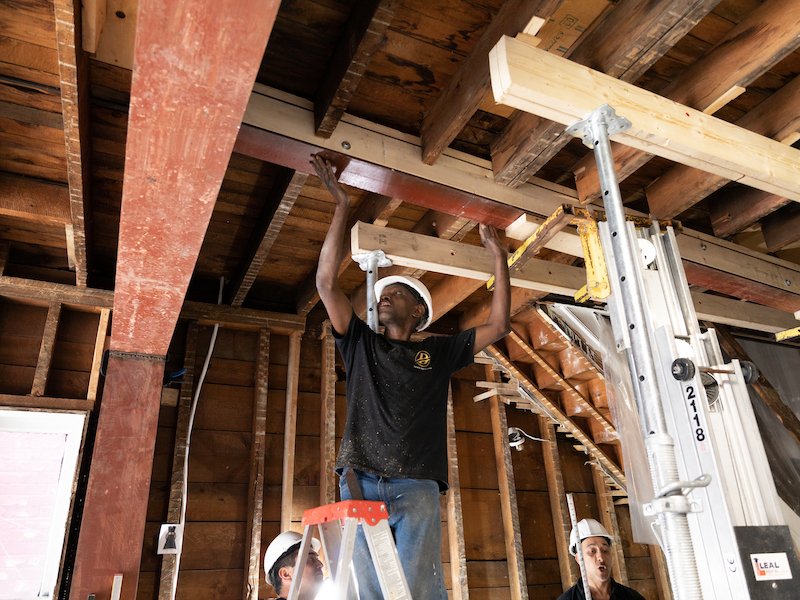 Steel beams being installed 