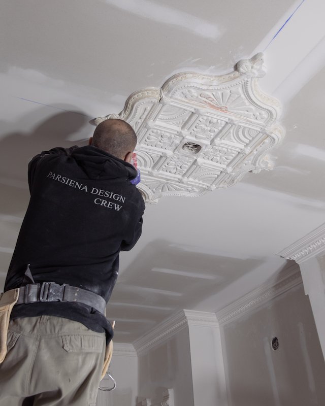 Home renovations in Toronto - A Toronto Victorian Home - original plaster ceiling medallion install-3.jpg