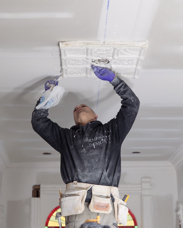 Home renovations in Toronto - A Toronto Victorian Home - original plaster ceiling medallion install.jpg