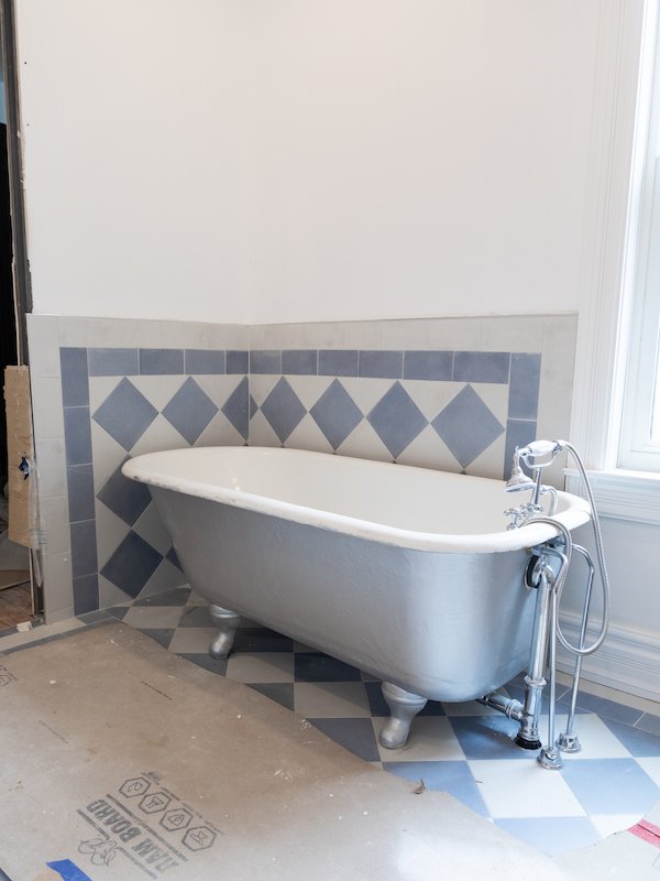 Toronto Home renovations - victorian style home - bathroom remodel - clawfoot tub refinishing for checkered tile bathroom.jpg