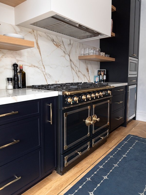 home renovations Toronto - kitchen renovations - navy blue la cornue range - la cornue kitchen with navy slim shaker cabinets.jpg