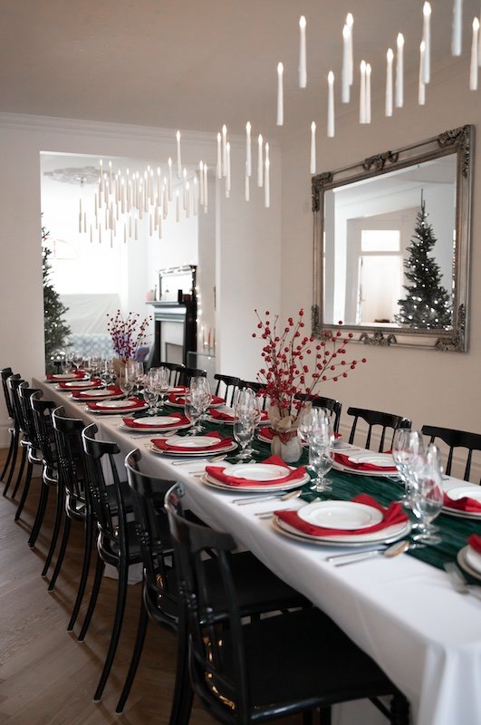 Toronto Victorian Homes - First Christmas Dinner - christmas table scape with floating candles.jpg