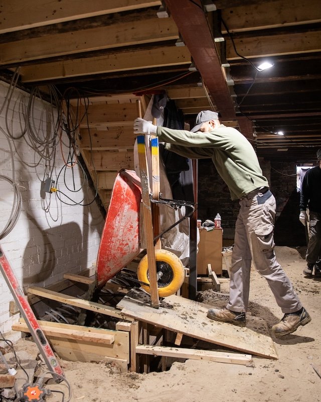 Pouring concrete for bench footing