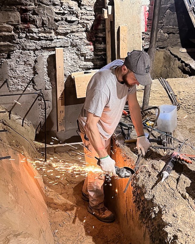 Cutting rebar to reinforce future bench